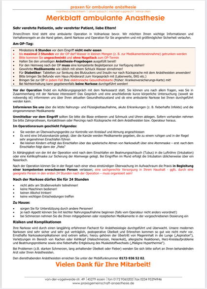 Merkblatt ambulante Anästhesie